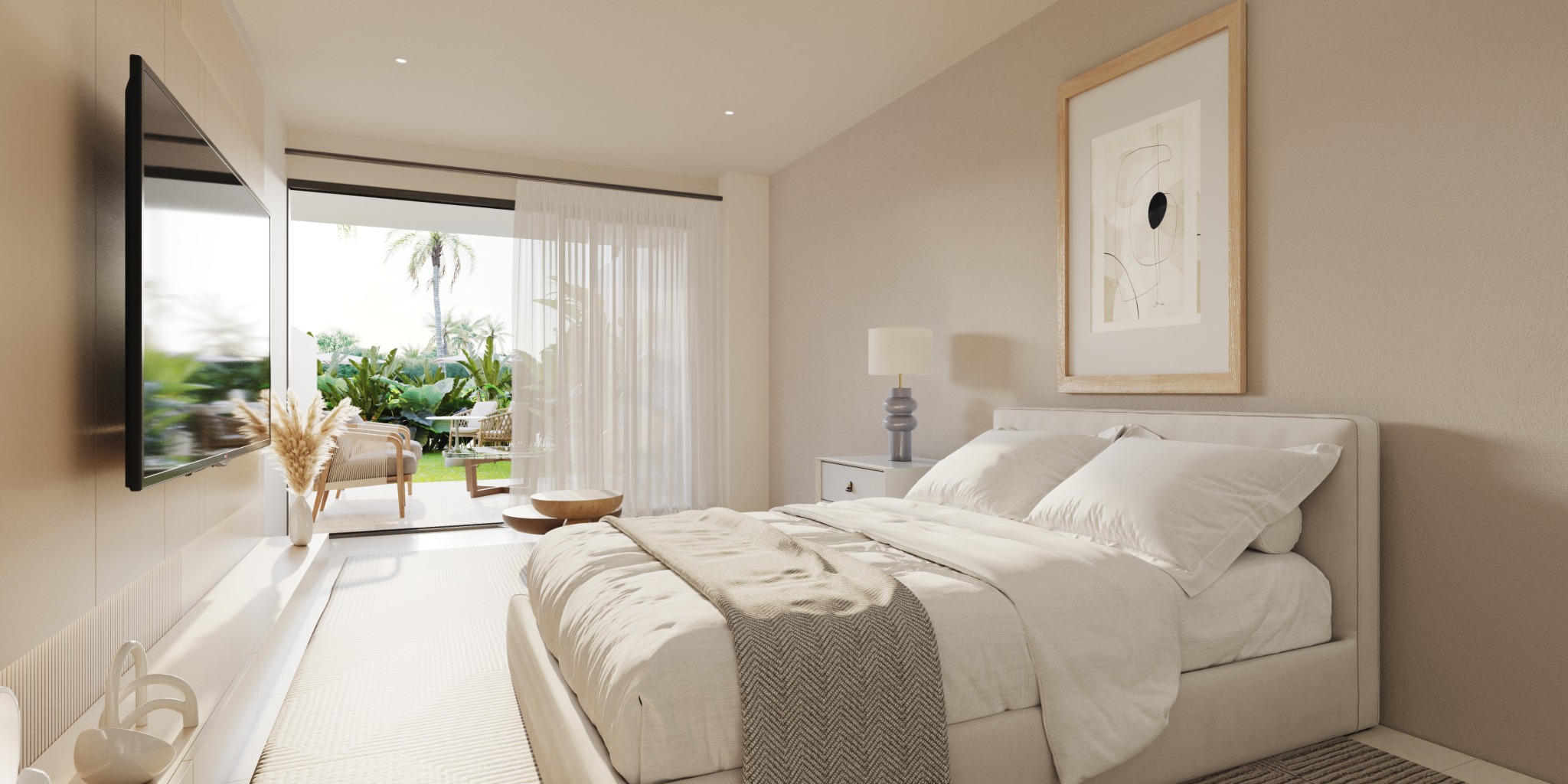 Render de dormitorio amueblado en Coral Lake